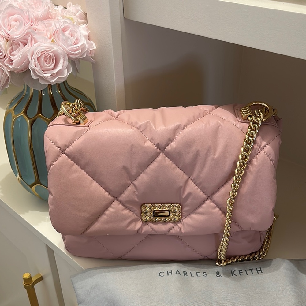 Charles & Keith Pink Quilted Chain Bag